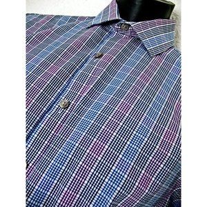 REACTION Kenneth Cole Men's Purple Blue Plaid Dress Shirt Size 151/2 34/35